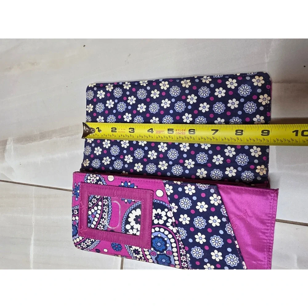 Vera Bradley Quilted‎ Cotton Wallet Purple Blue Paisley Floral ID Window Clutch